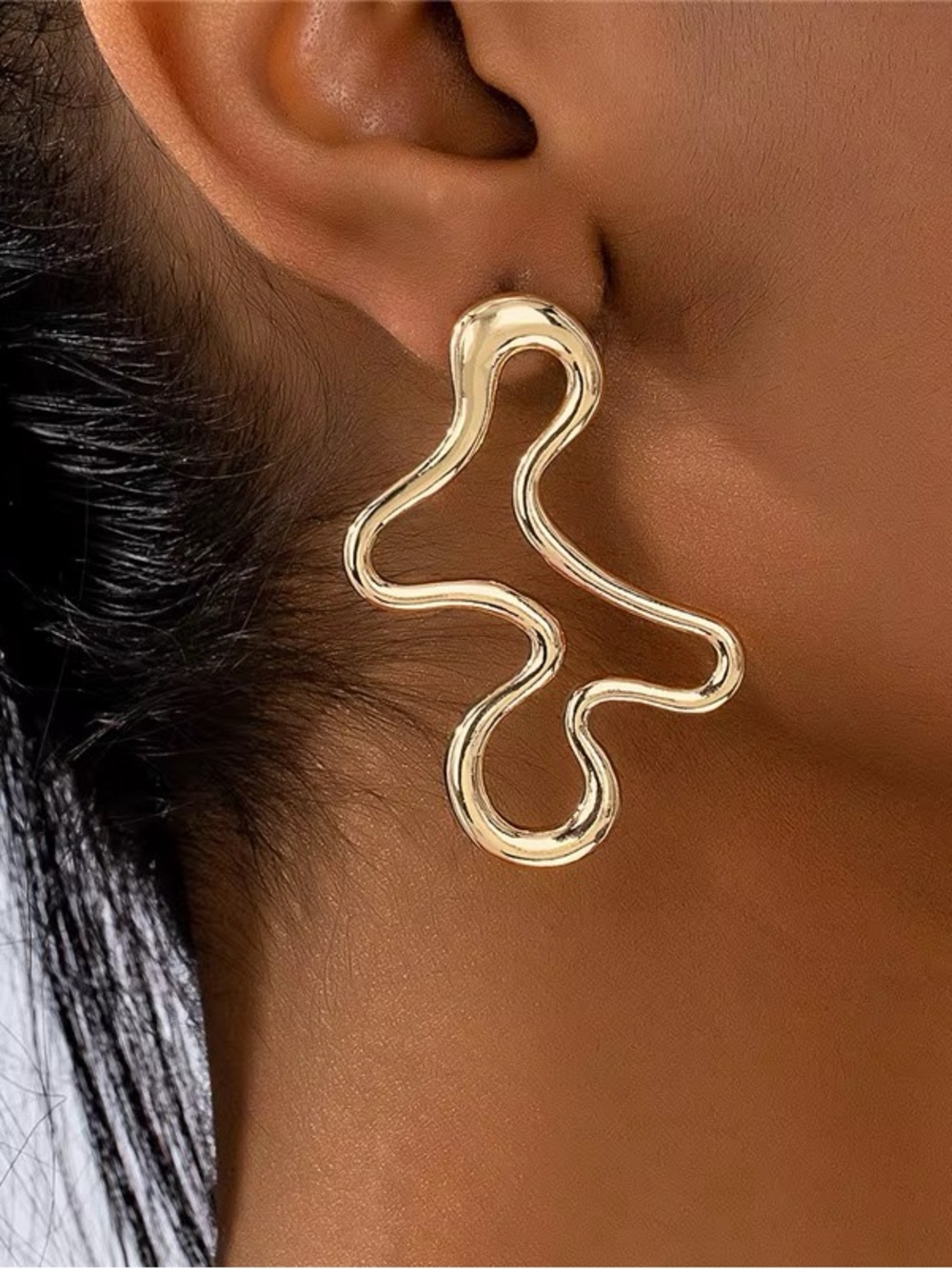 Gold Abstract Squiggle Statement Earrings | Modern Sculptural Drop
